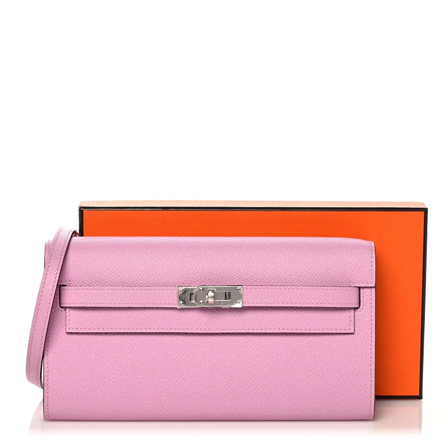 Soft Mauve Pink Long Crossbody Clutch With Silver Turn Lock and Thin Shoulder Strap