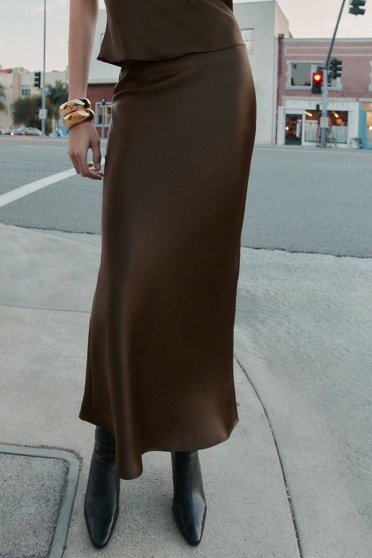 SATIN MIDI SKIRT