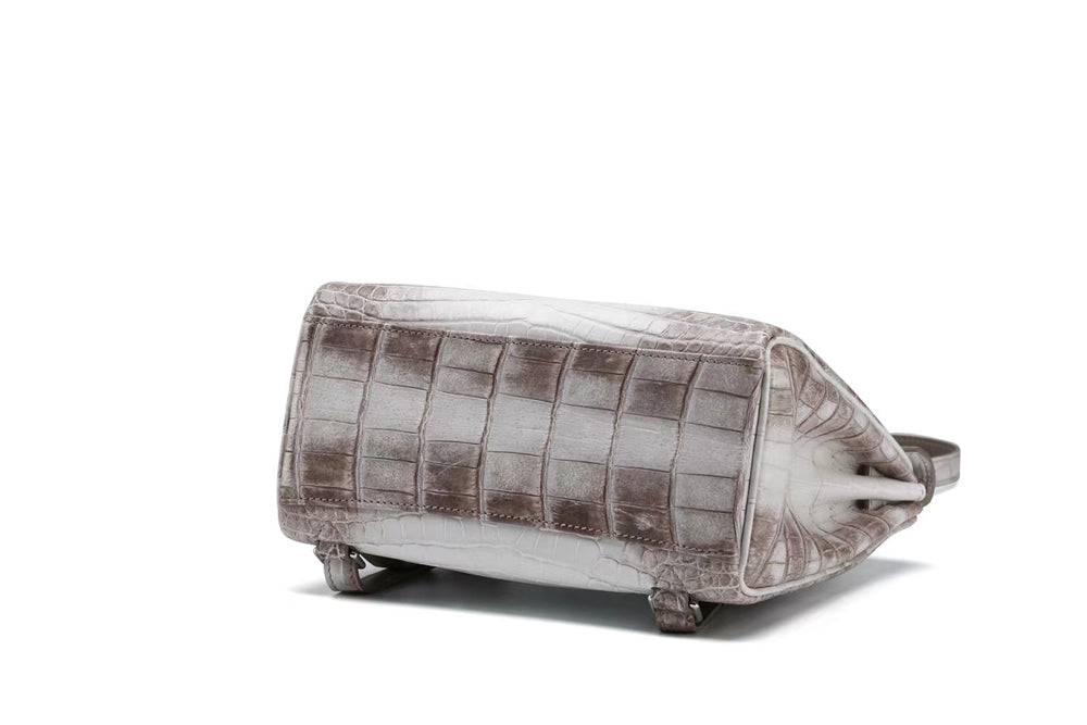 Gradient White Crocodile Texture Backpack With Silver Turn Lock and Adjustable Shoulder Straps