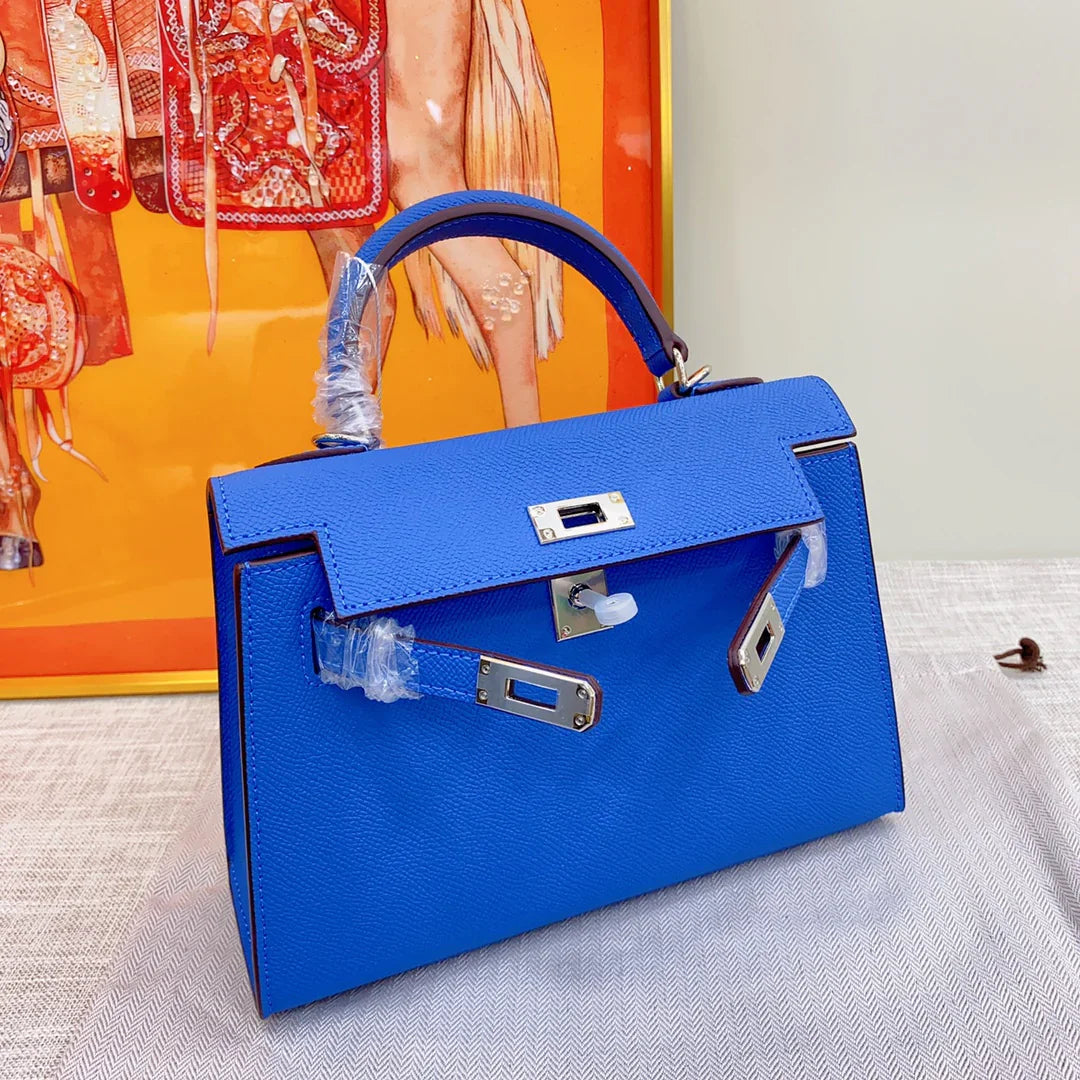Vibrant Royal Blue Mini Structured Handbag With Silver Turn Lock & Dual Detachable Shoulder Straps