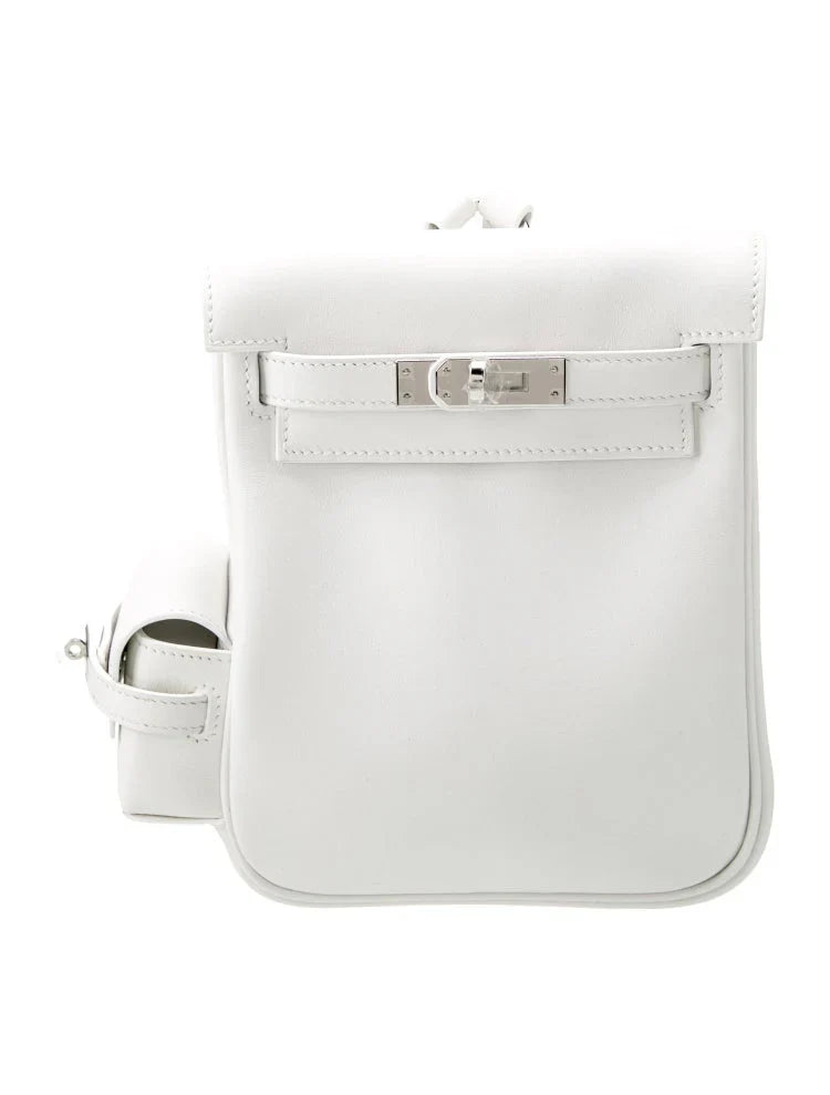 Pure White Mini Flip Backpack With Silver Tone Turn Lock and Adjustable Shoulder Straps