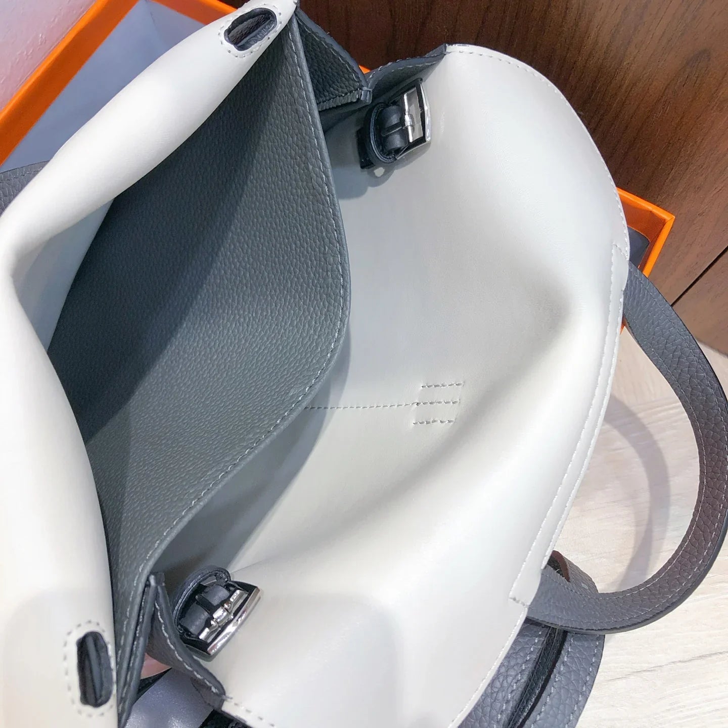 Main Black White Contrast Flap Crossbody Bag With Silver Buckle & Two Detachable Shoulder Straps