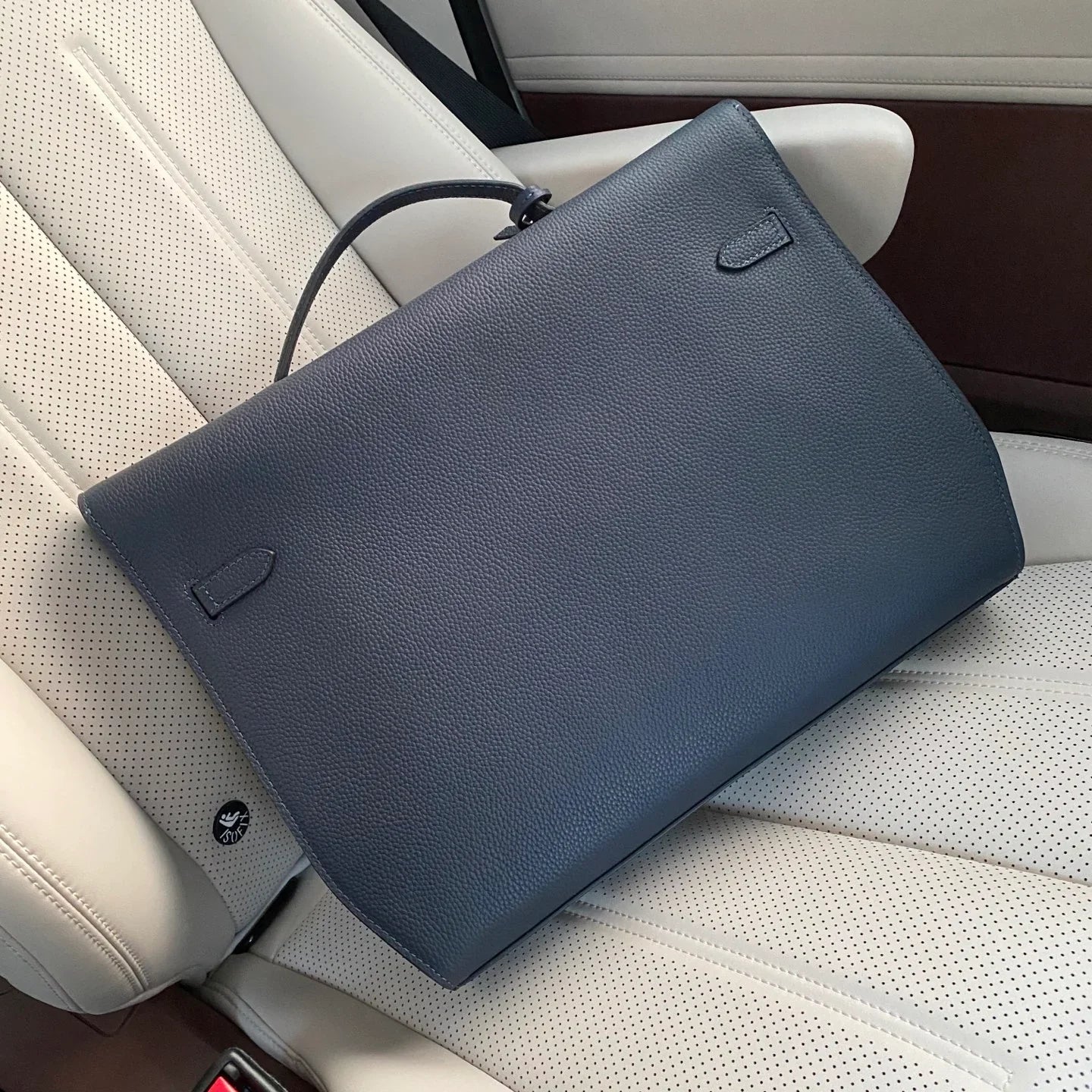 Prussian Blue Flip Document Briefcase With Silver Metal Turn Lock and Single Top Handle