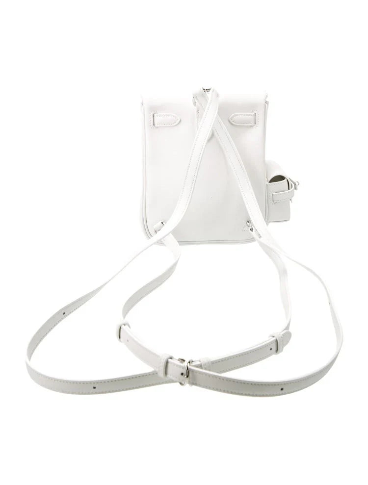 Pure White Mini Flip Backpack With Silver Tone Turn Lock and Adjustable Shoulder Straps