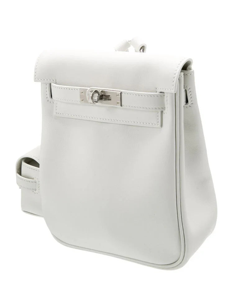 Pure White Mini Flip Backpack With Silver Tone Turn Lock and Adjustable Shoulder Straps