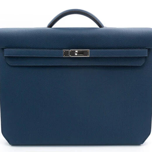 Prussian Blue Flip Document Briefcase With Silver Metal Turn Lock and Single Top Handle