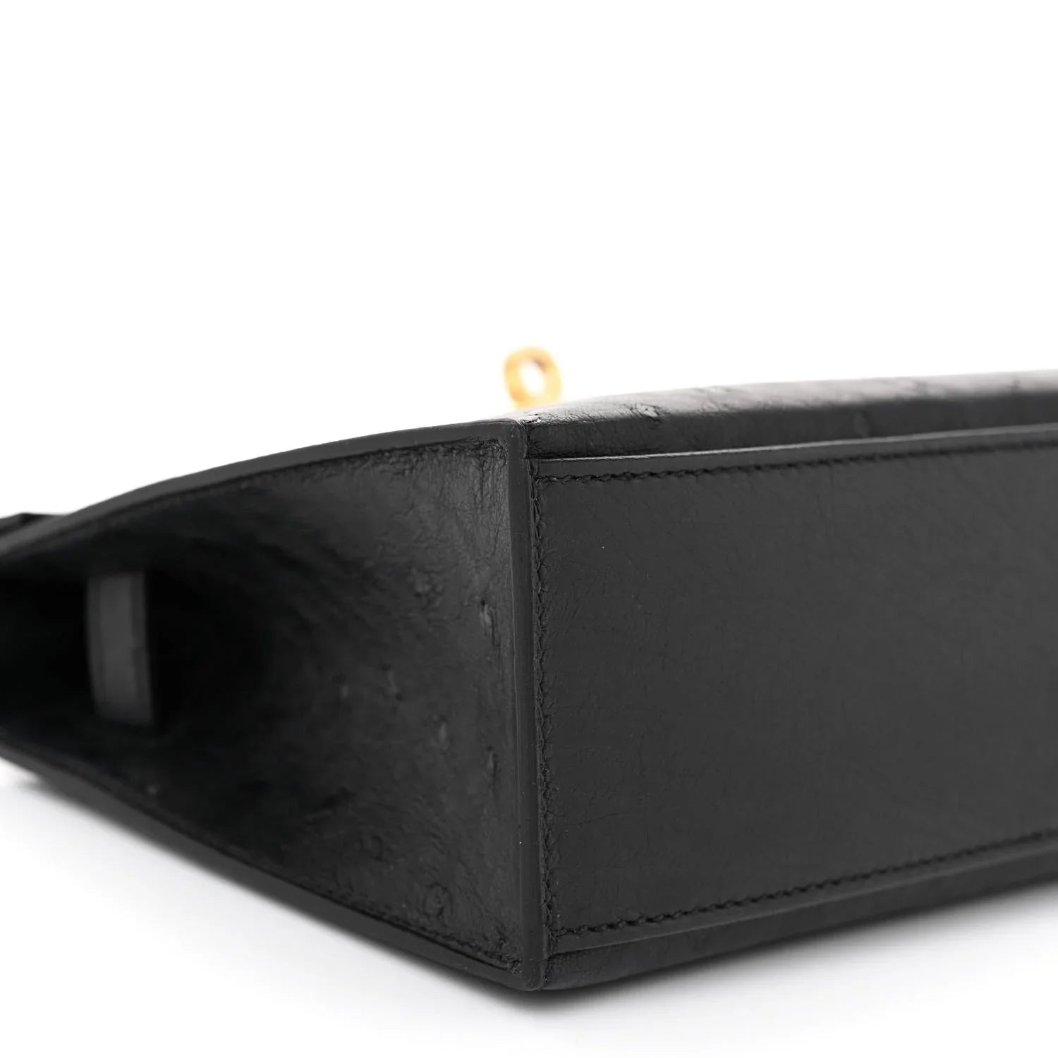 Matte Black Dot Grain Slim Clutch With Gold Plated Turn Lock and Mini Top Handle