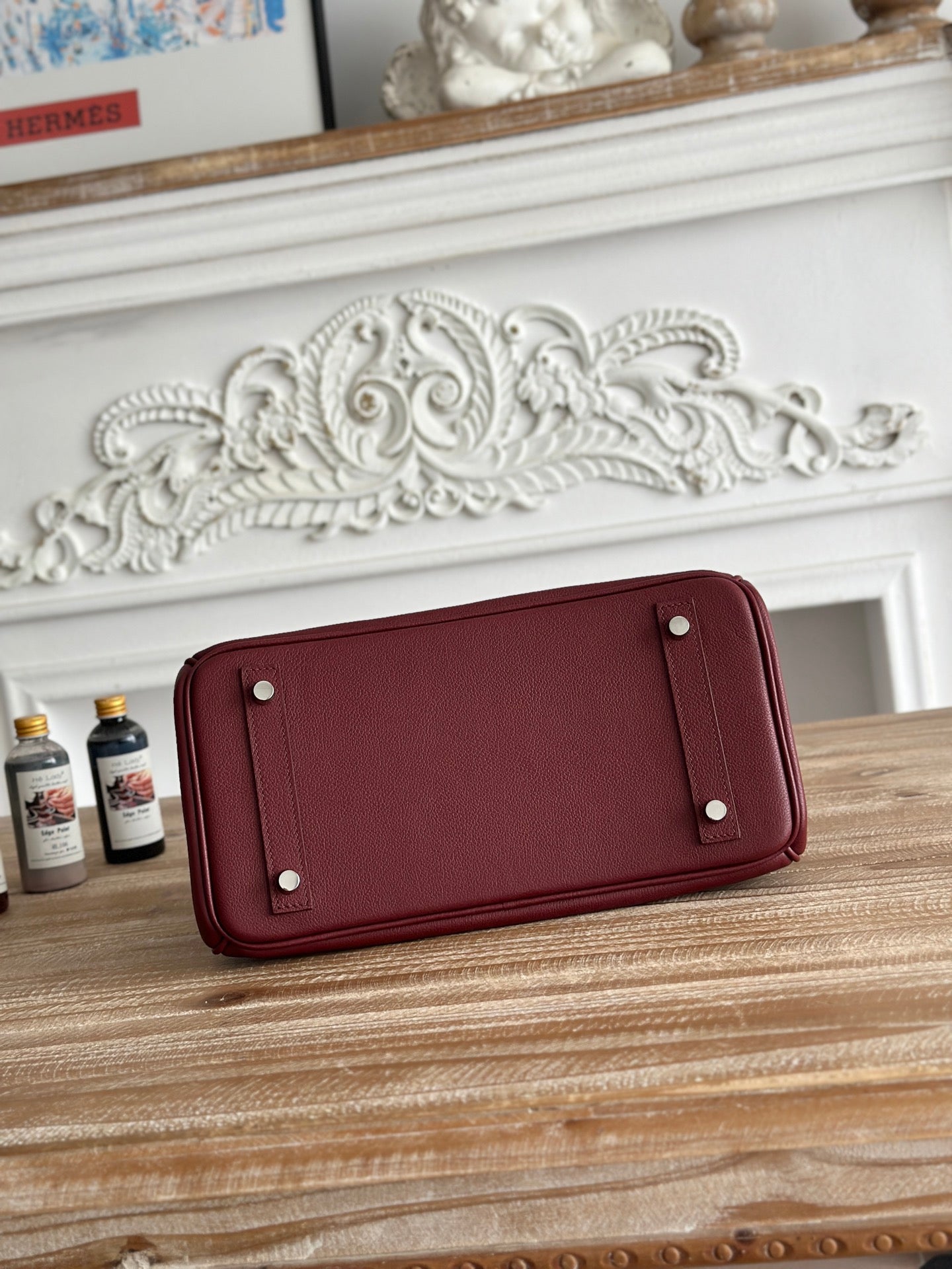 Red Convertible Shoulder Handbag With Silver Turn Lock and Rolled Top Handles