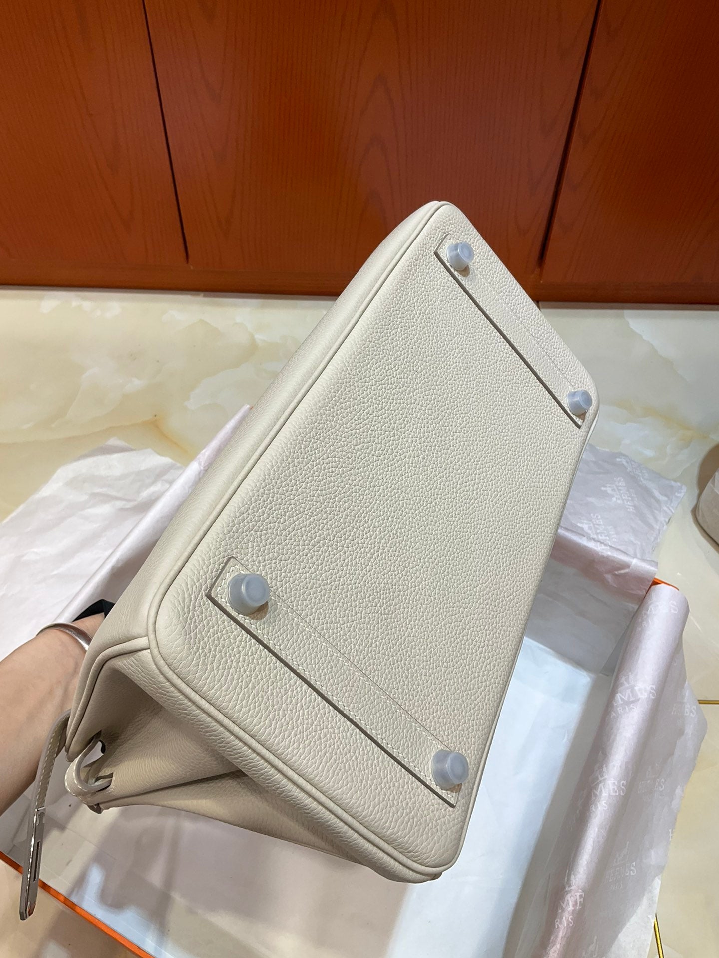 Milkshake White Structured Handbag With Silver Plated Turn Lock and Dual Rolled Top Handles