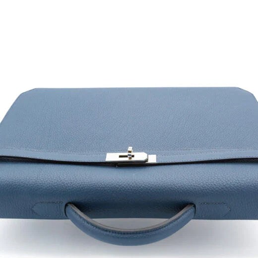 Prussian Blue Flip Document Briefcase With Silver Metal Turn Lock and Single Top Handle
