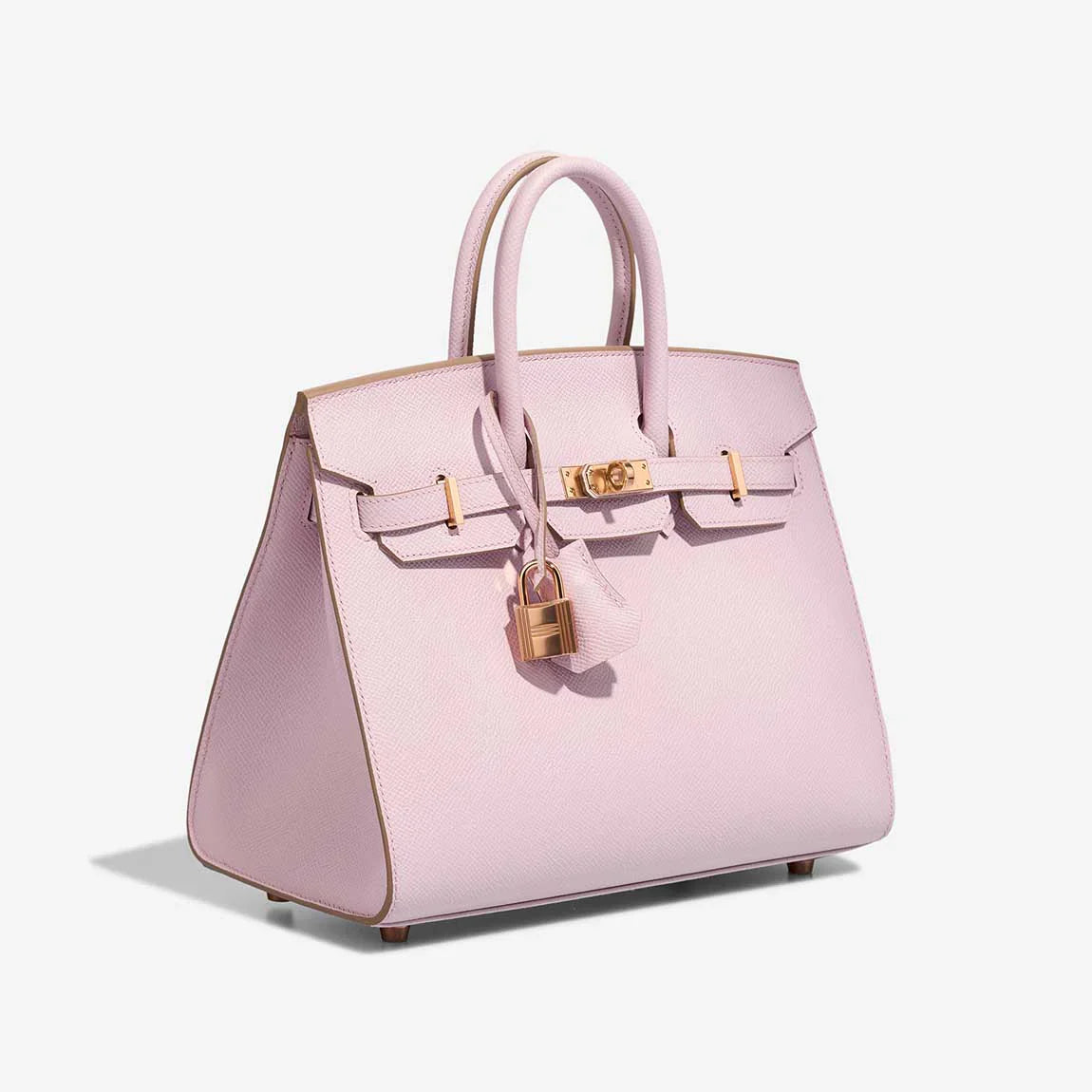 Sakura Pink Two-Tone Color Block Handbag With Rose Gold Turn Lock and Dual Rolled Top Handles