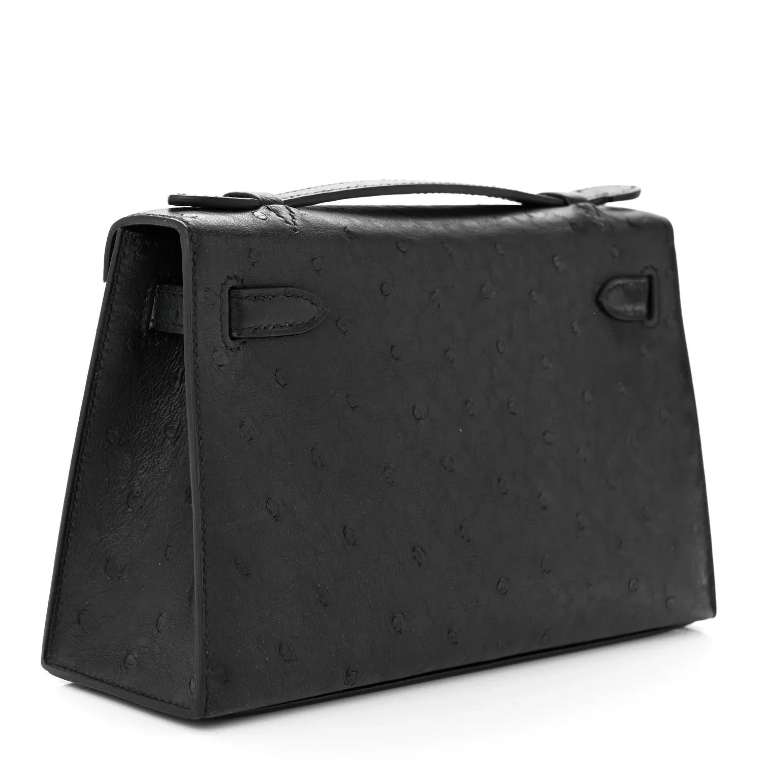 Matte Black Dot Grain Slim Clutch With Gold Plated Turn Lock and Mini Top Handle