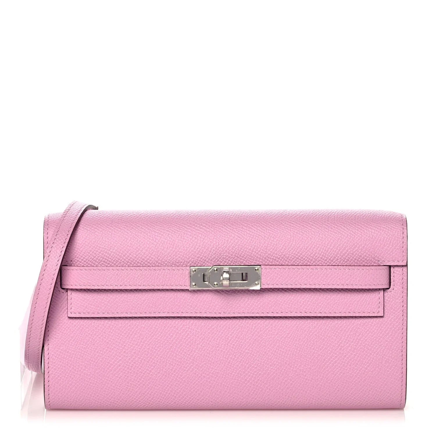 Soft Mauve Pink Long Crossbody Clutch With Silver Turn Lock and Thin Shoulder Strap