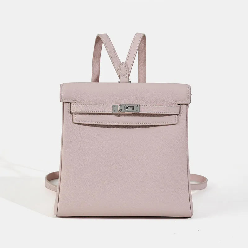 Pale Mauve Pink Mini Flip Backpack With Silver Turn Lock and Adjustable Shoulder Straps