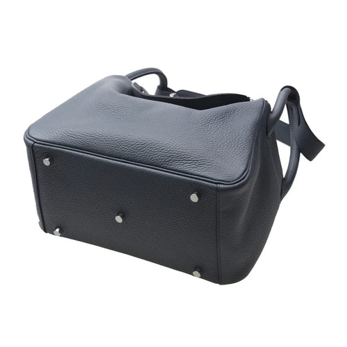 Dark Storm Black Soft Grain Dual-Handle Shoulder Bag With Silver Twist Lock and Wide Adjustable Straps