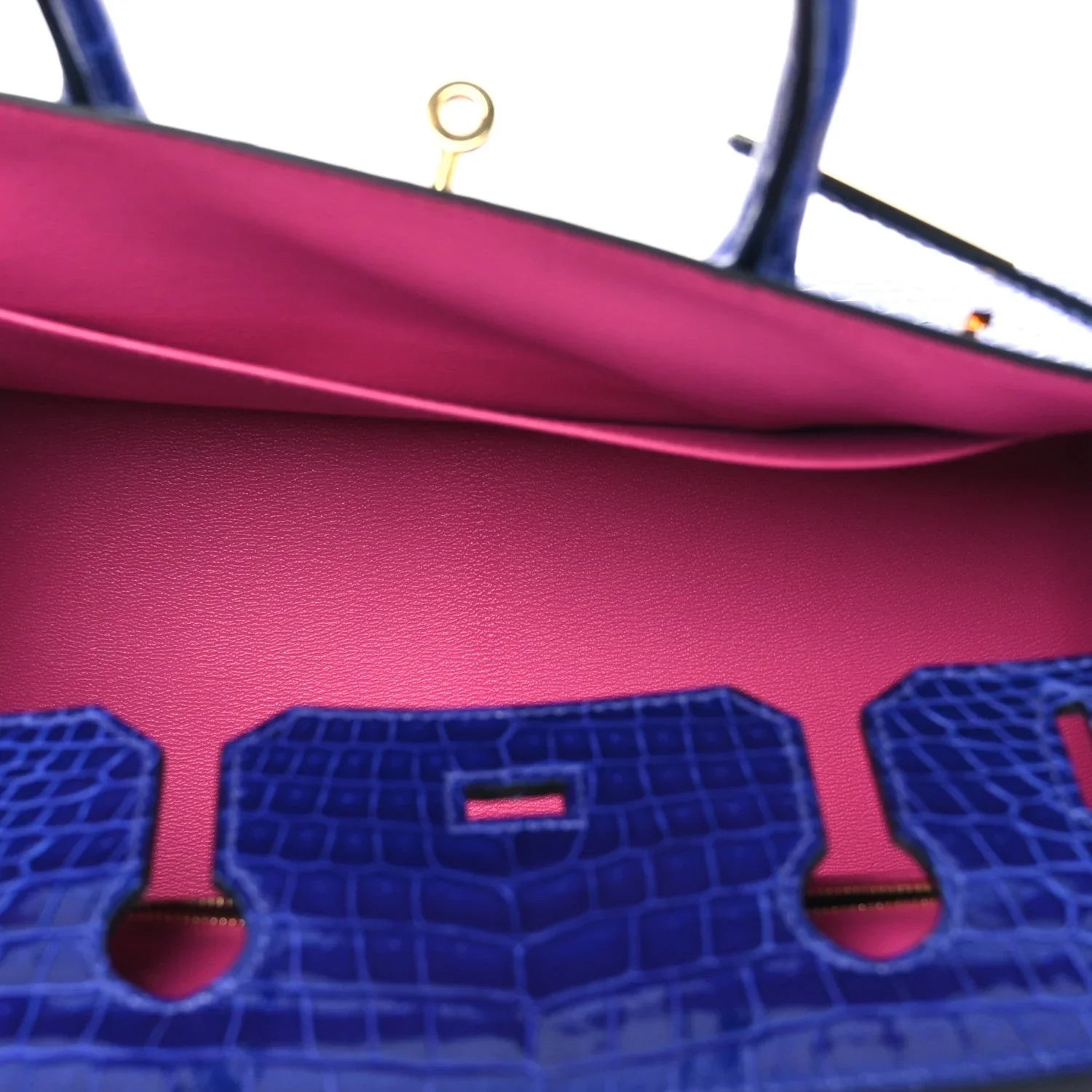 Glossy Bright Blue Croc Embossed Satchel Handbag With Gold Metal Lock and Detachable Shoulder Strap