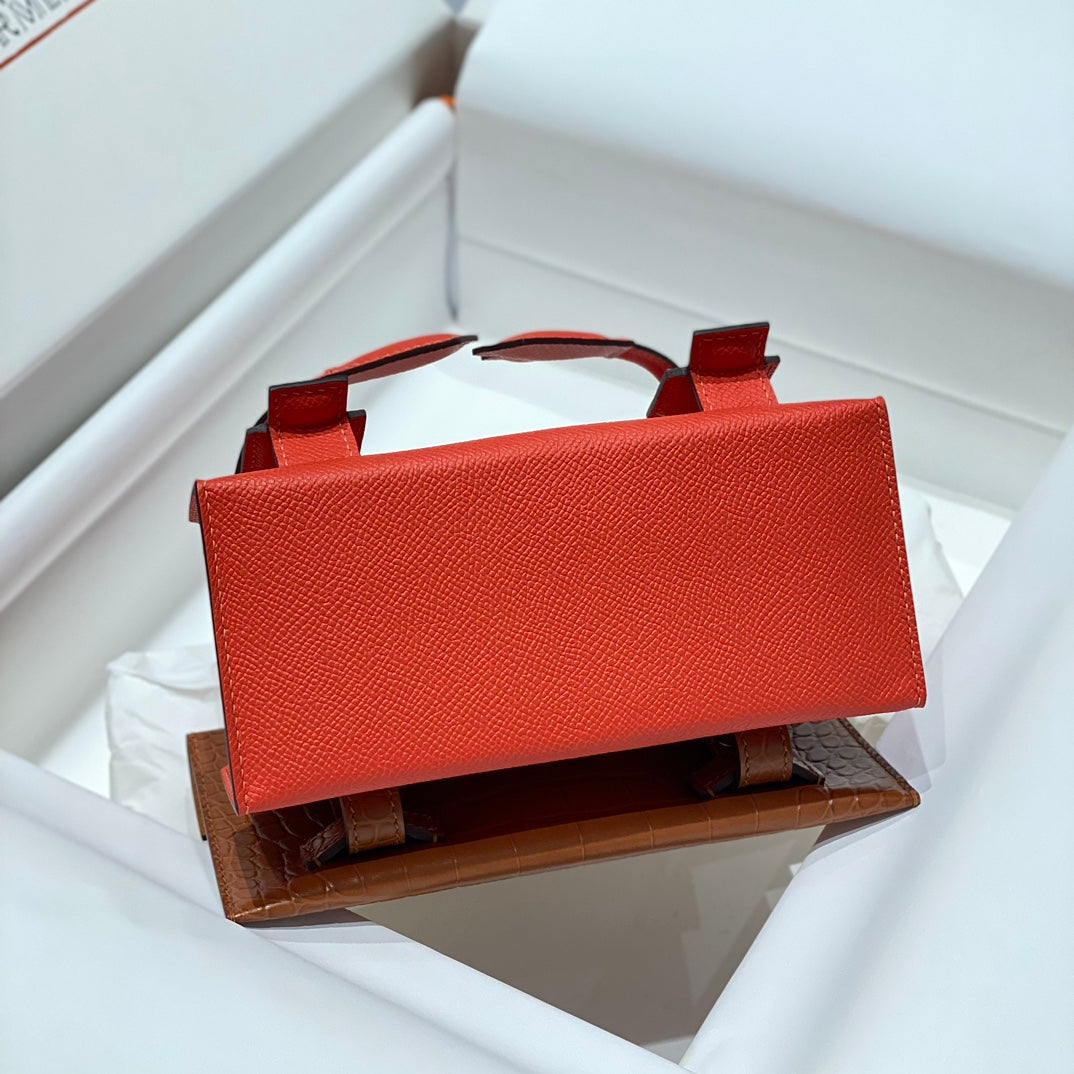 Red Playful Doll Design Mini Leather Handbag With Turn Lock Flap and Top Handle