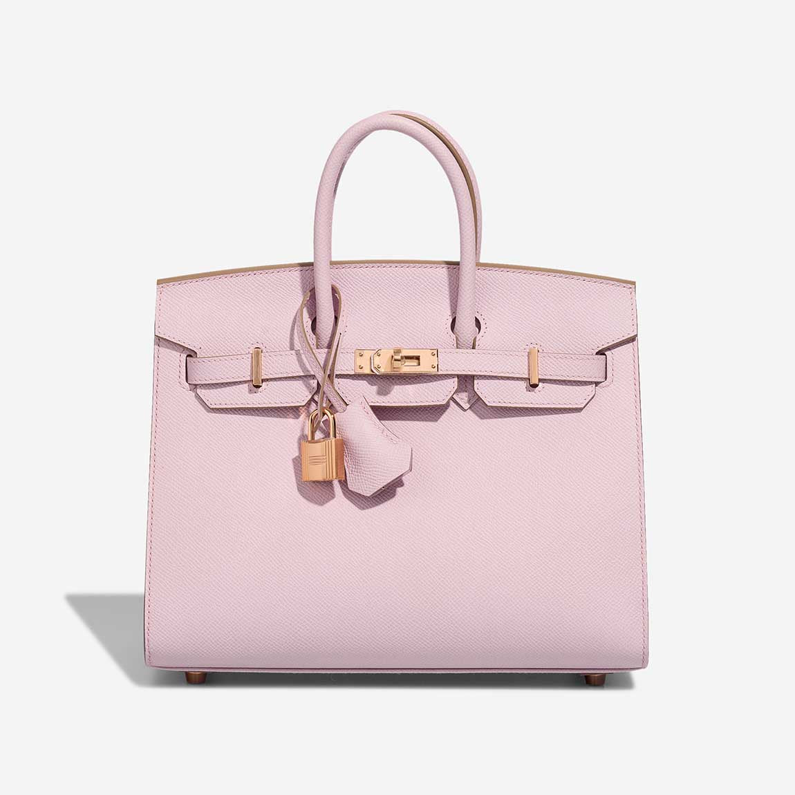 Sakura Pink Two-Tone Color Block Handbag With Rose Gold Turn Lock and Dual Rolled Top Handles