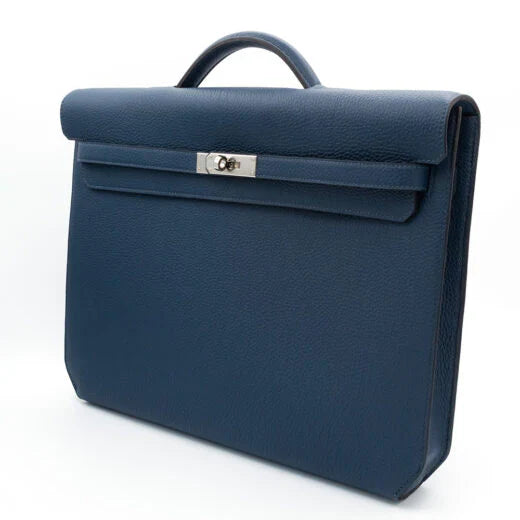 Prussian Blue Flip Document Briefcase With Silver Metal Turn Lock and Single Top Handle