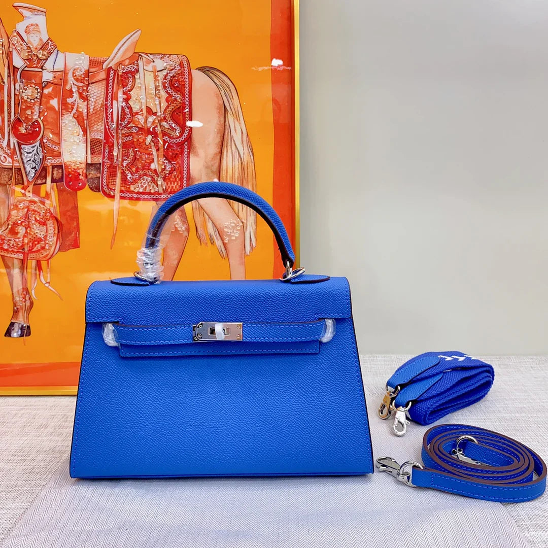Vibrant Royal Blue Mini Structured Handbag With Silver Turn Lock & Dual Detachable Shoulder Straps
