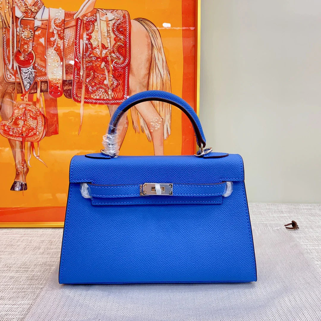 Vibrant Royal Blue Mini Structured Handbag With Silver Turn Lock & Dual Detachable Shoulder Straps