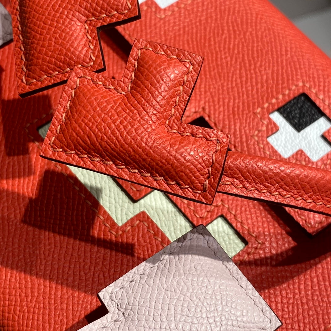 Red Playful Doll Design Mini Leather Handbag With Turn Lock Flap and Top Handle