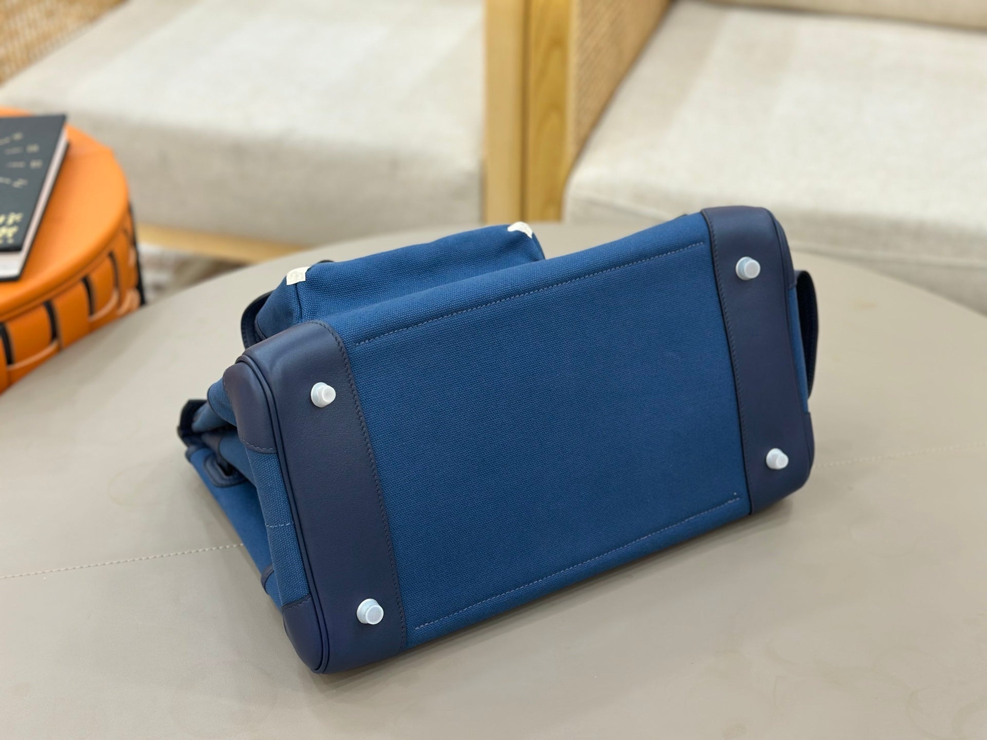 Deep Abyss Blue Multi-Pocket Structured Handbag With Silver Turn Lock and Dual Rolled Top Handles